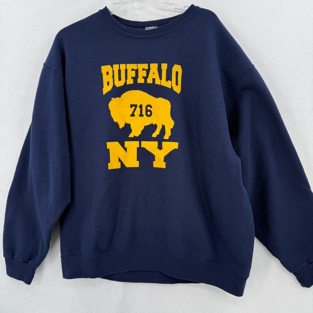Jerzees Buffalo NY 716 Sweatshirt Mens XL Navy Blue Graphic Crewneck